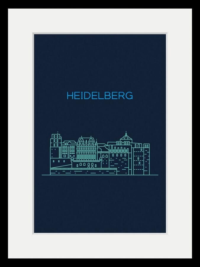 Queence Wanddecoratie Heidelberg sightseeing HD premium posterdruk incl. houten lijst (1 stuk) - Foto 4
