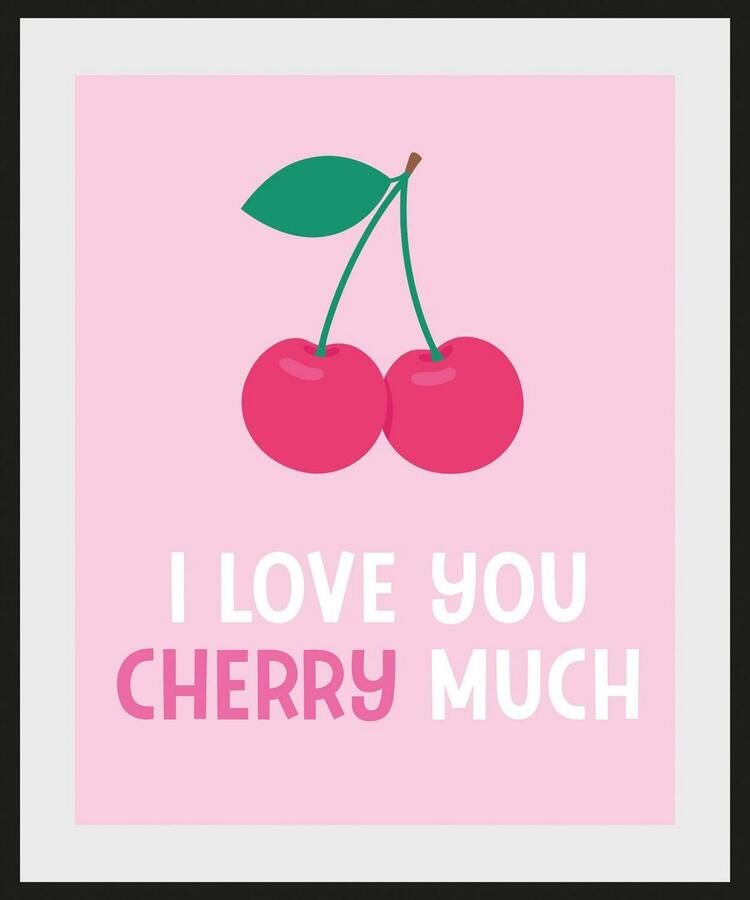 Queence Wanddecoratie I LOVE YOU CHERRY MUCH HD premium posterdruk incl. houten lijst (1 stuk) - Foto 2