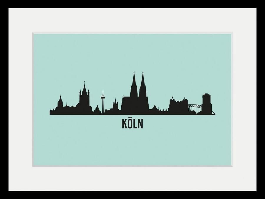 Queence Wanddecoratie Keulen Skyline HD premium posterdruk incl. houten lijst (1 stuk) - Foto 4