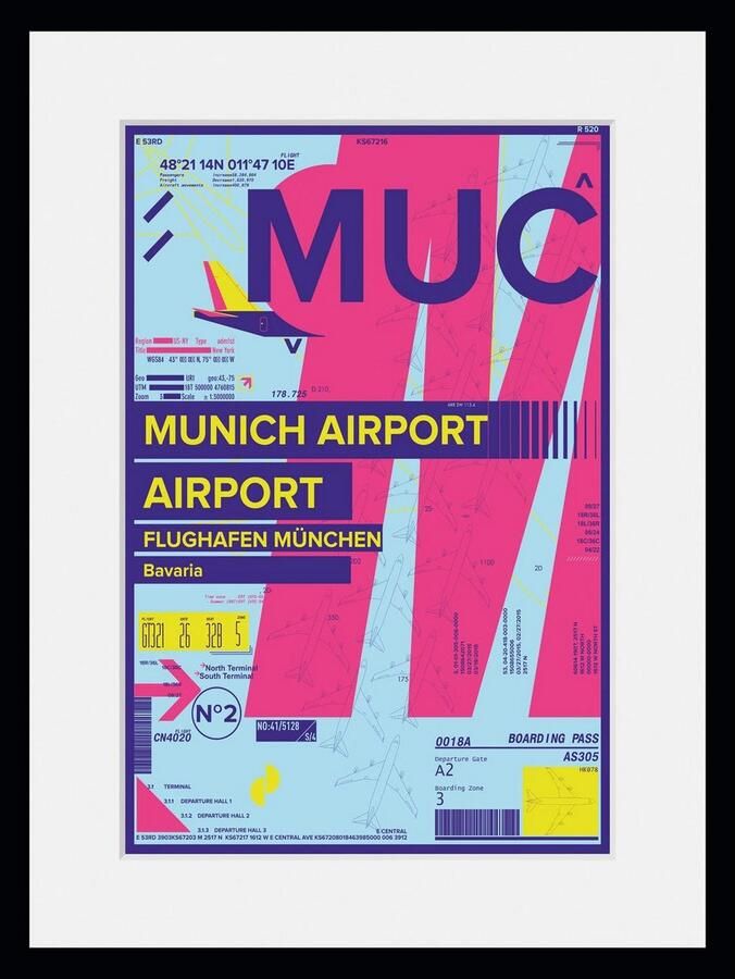 Queence Wanddecoratie MUC AIRPORT HD premium posterdruk incl. houten lijst (1 stuk) - Foto 4