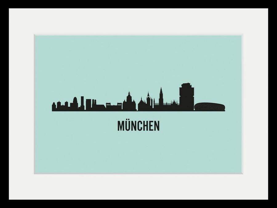 Queence Wanddecoratie München Skyline HD premium posterdruk incl. houten lijst (1 stuk) - Foto 4