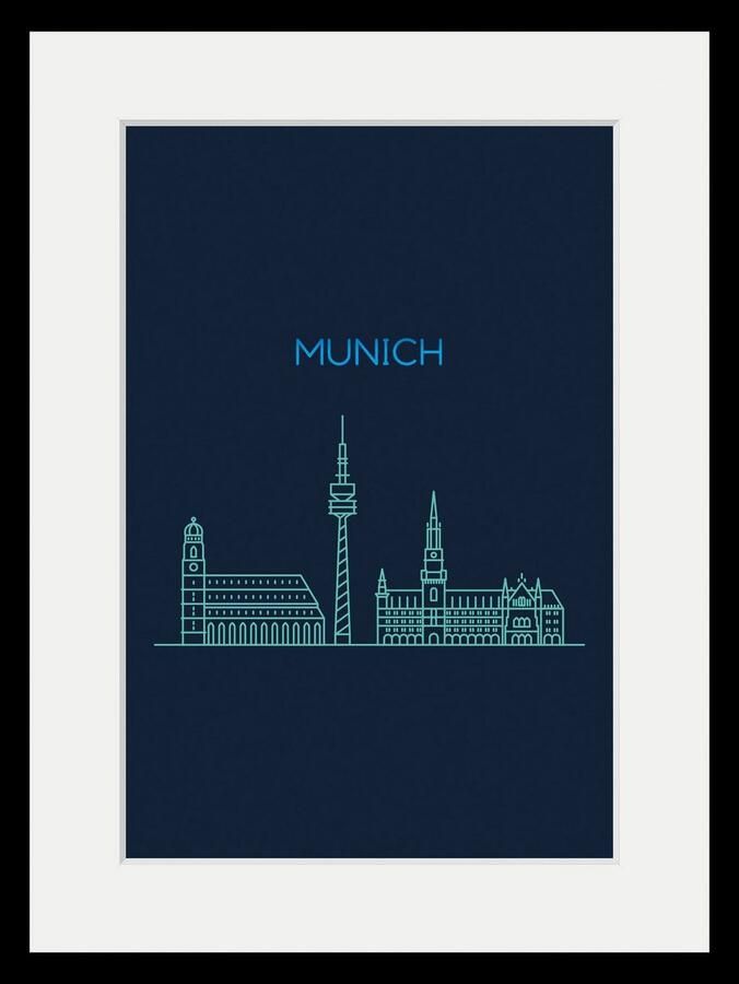 Queence Wanddecoratie Munich sightseeing HD premium posterdruk incl. houten lijst (1 stuk) - Foto 4