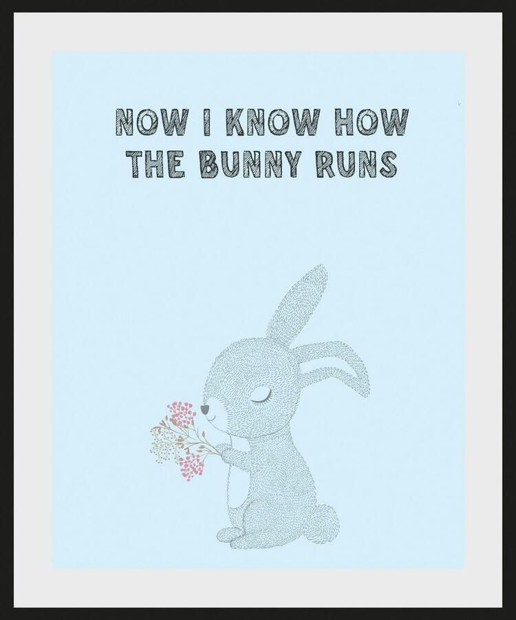 Queence Wanddecoratie NOW I KNOW HOW THE BUNNY RUNS HD premium posterdruk incl. houten lijst (1 stuk) - Foto 2