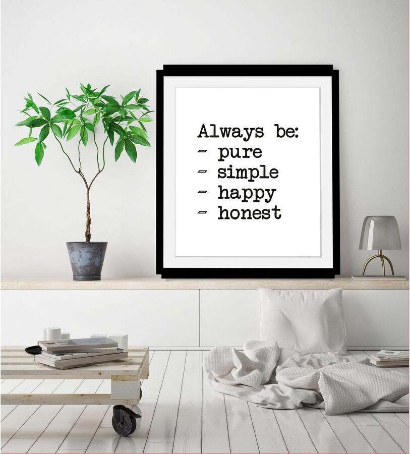 Queence Wanddecoratie Opsomming HD premium posterdruk incl. houten lijst