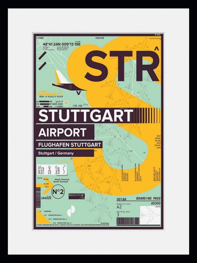 Queence Wanddecoratie STR AIRPORT HD premium posterdruk incl. houten lijst (1 stuk) - Foto 4