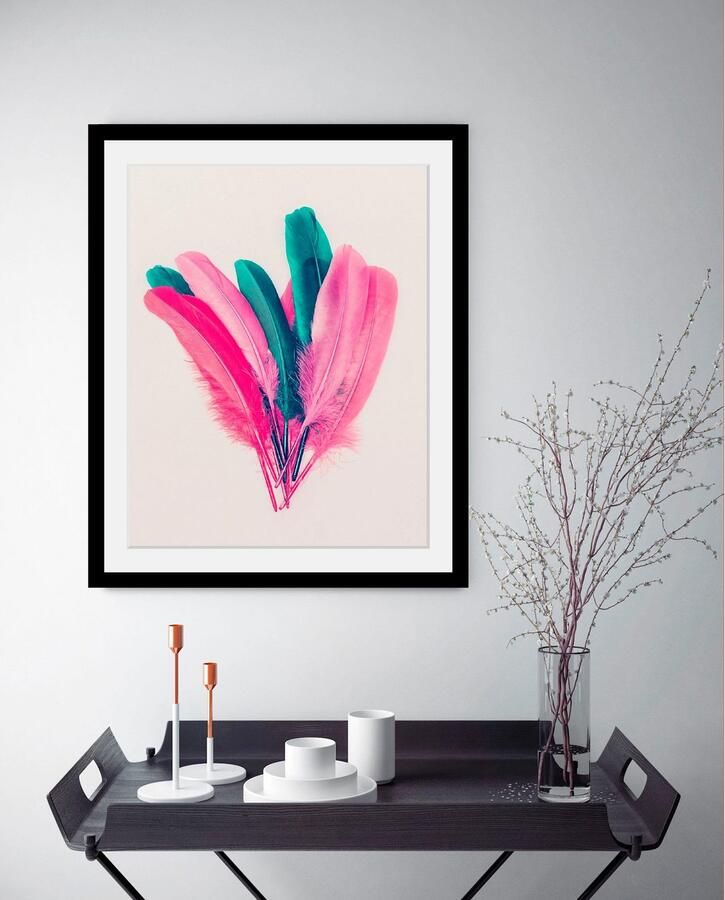 Queence Wanddecoratie Veren HD premium posterdruk incl. houten lijst - Foto 3