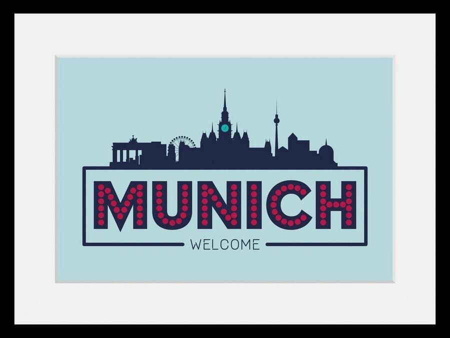 Queence Wanddecoratie Welcome Munich HD premium posterdruk incl. houten lijst (1 stuk) - Foto 4