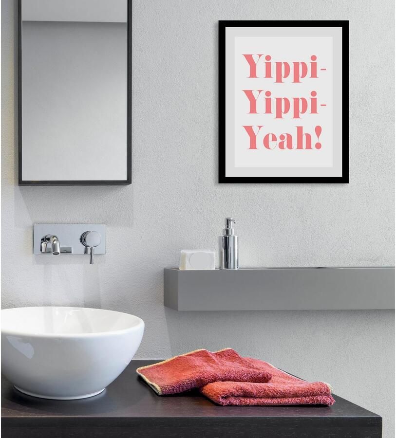 Queence Wanddecoratie Yippi Yppi Yeah HD premium posterdruk incl. houten lijst