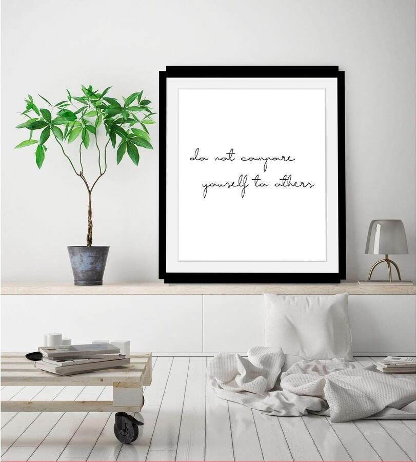 Queence Wanddecoratie Zelfliefde HD premium posterdruk incl. houten lijst