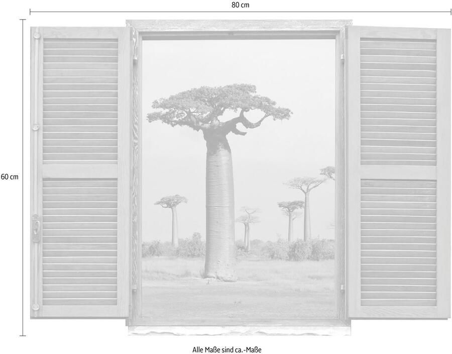 Queence Wandfolie Afrikaanse bomen Muursticker muurdecoratie zelfklevend 3D raam (1 stuk) - Foto 2