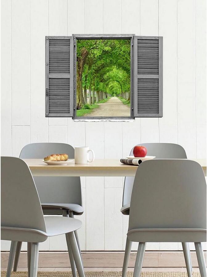 Queence Wandfolie Allee Muursticker muurdecoratie zelfklevend 3D raam (1 stuk) - Foto 2
