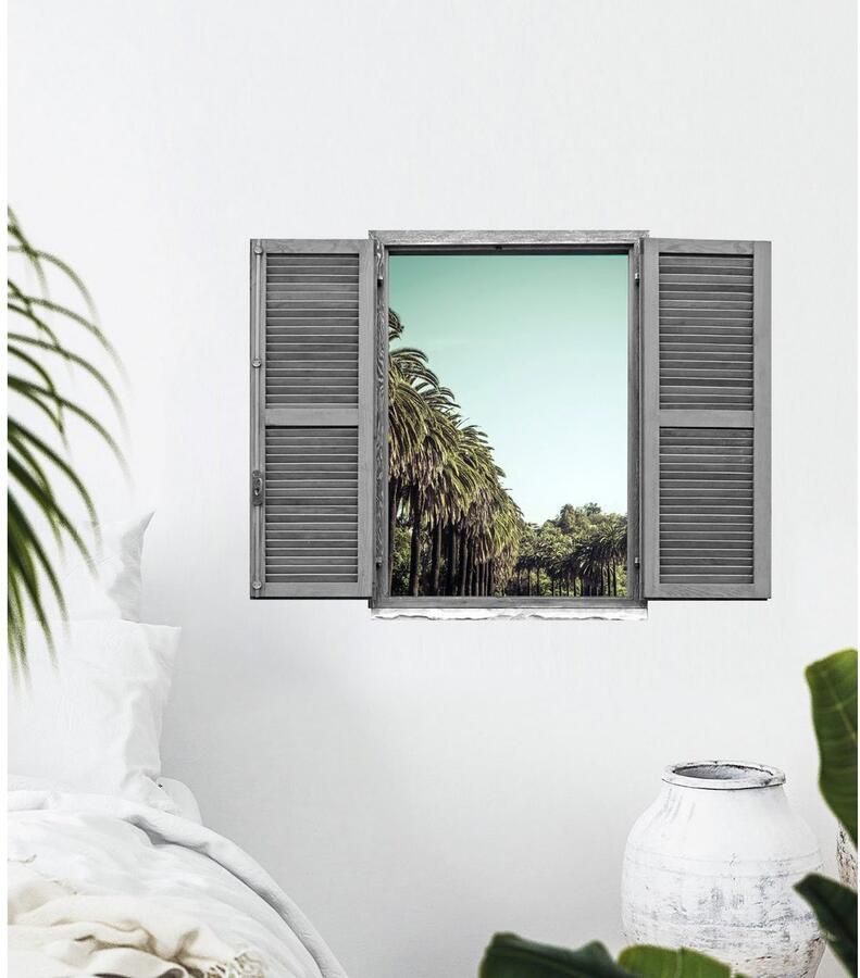 Queence Wandfolie Allee Muursticker muurdecoratie zelfklevend 3D raam (1 stuk)