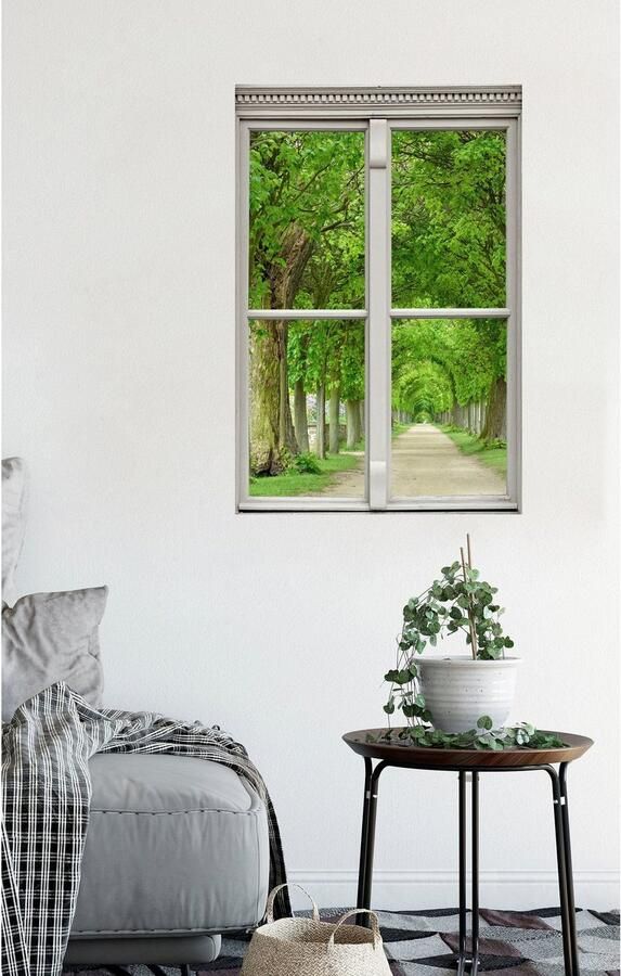 Queence Wandfolie Allee Muursticker muurdecoratie zelfklevend 3D raam - Foto 2