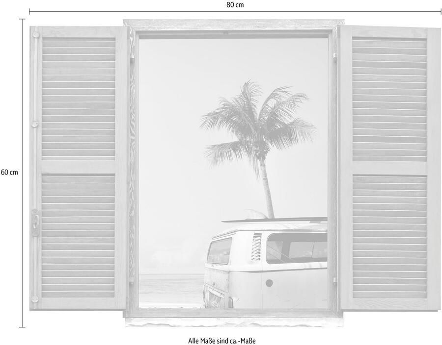 Queence Wandfolie Auto aan de zee Muursticker muurdecoratie zelfklevend 3D raam (1 stuk)