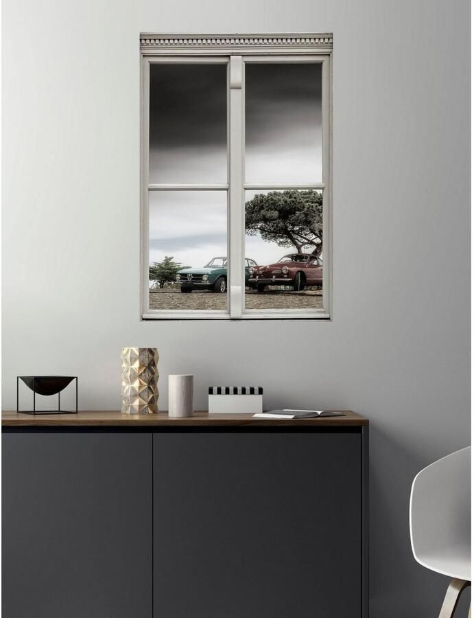 Queence Wandfolie Auto's Muursticker muurdecoratie zelfklevend 3D raam