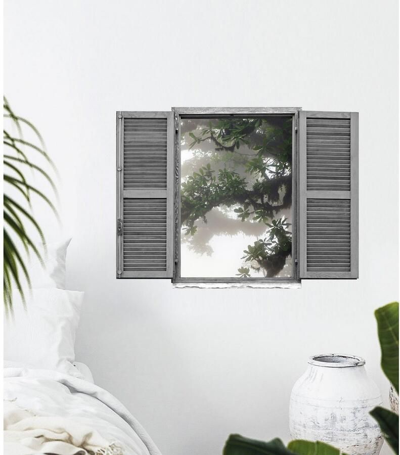 Queence Wandfolie Aziatische boom Muursticker muurdecoratie zelfklevend 3D raam (1 stuk)