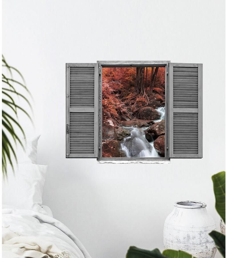Queence Wandfolie Beek Muursticker muurdecoratie zelfklevend 3D raam (1 stuk)