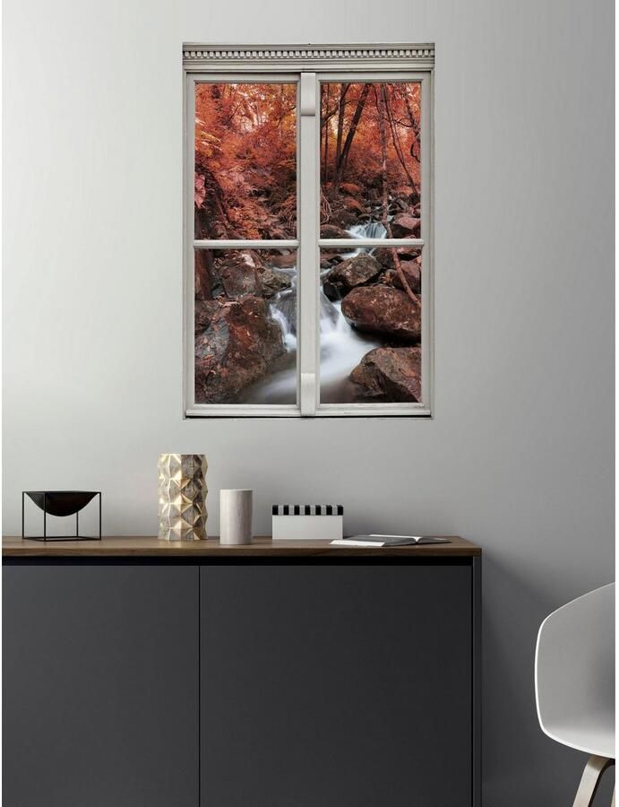 Queence Wandfolie Beek Muursticker muurdecoratie zelfklevend 3D raam
