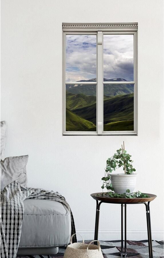 Queence Wandfolie Bergen Muursticker muurdecoratie zelfklevend 3D raam - Foto 2