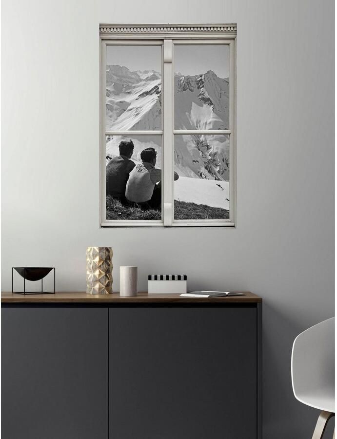 Queence Wandfolie Bergen Muursticker muurdecoratie zelfklevend 3D raam