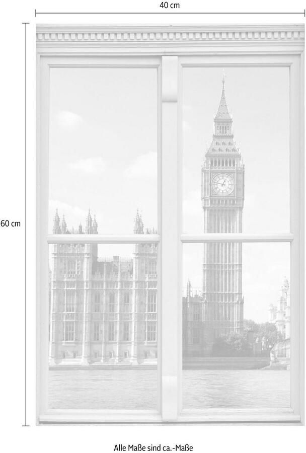 Queence Wandfolie Big Ben Muursticker muurdecoratie zelfklevend 3D raam - Foto 3