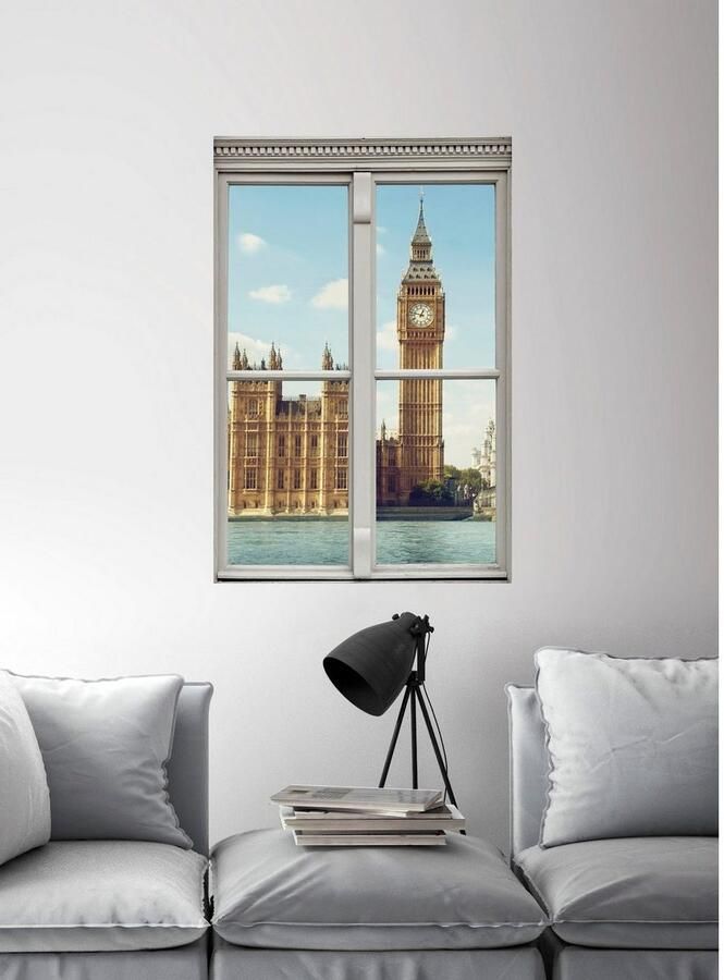 Queence Wandfolie Big Ben Muursticker muurdecoratie zelfklevend 3D raam - Foto 2