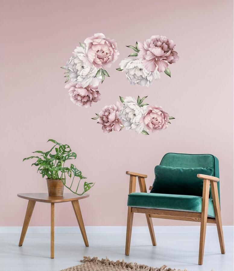 Queence Wandfolie Bine Muurdecoratie sticker roze bloem bloei zelfklevend (1 stuk) - Foto 2