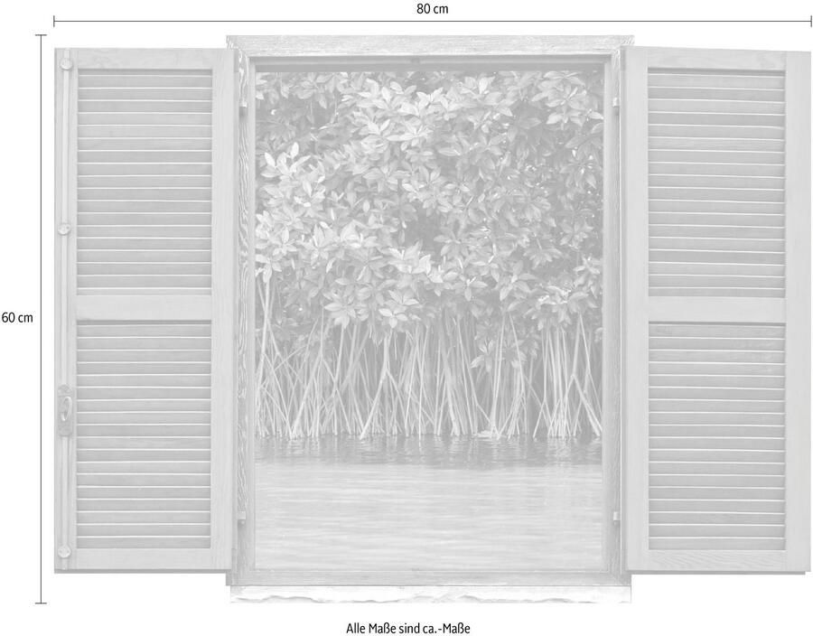 Queence Wandfolie Bomen in het meer Muursticker muurdecoratie zelfklevend 3D raam (1 stuk) - Foto 2