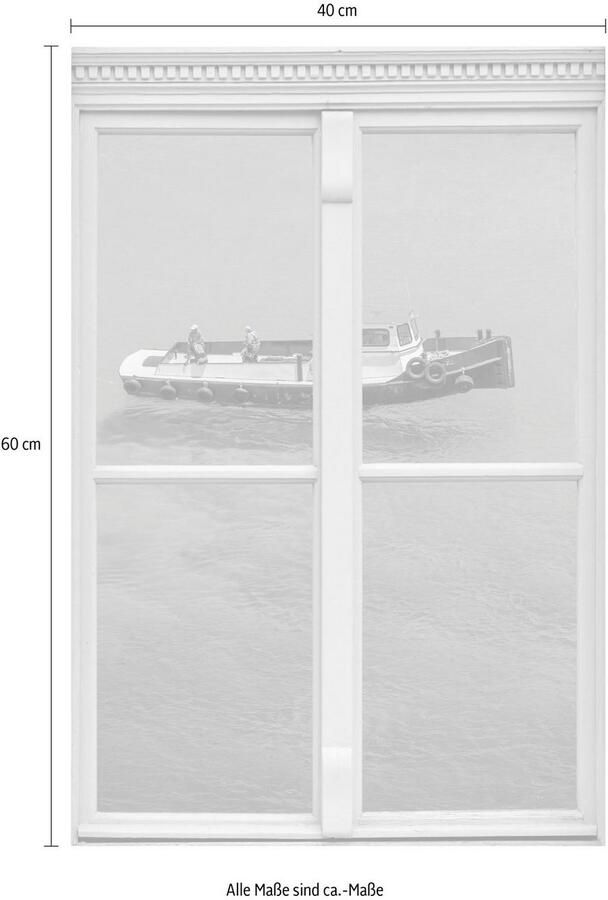 Queence Wandfolie Boot in de zee Muursticker muurdecoratie zelfklevend 3D raam - Foto 2