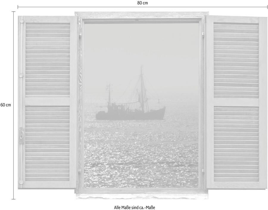 Queence Wandfolie Boot in het water Muursticker muurdecoratie zelfklevend 3D raam (1 stuk) - Foto 2