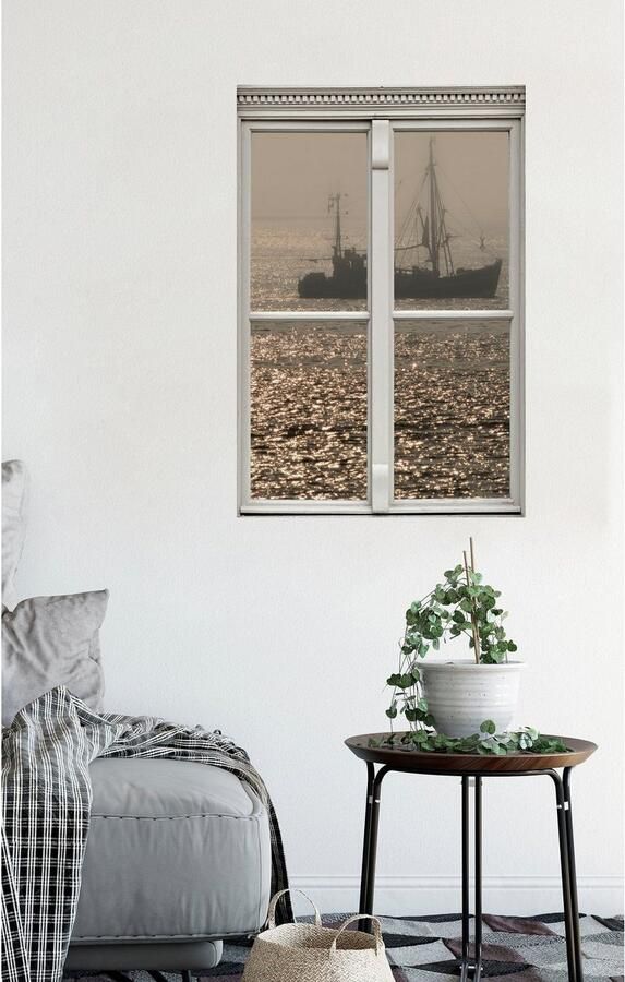 Queence Wandfolie Boot Muursticker muurdecoratie zelfklevend 3D raam - Foto 2