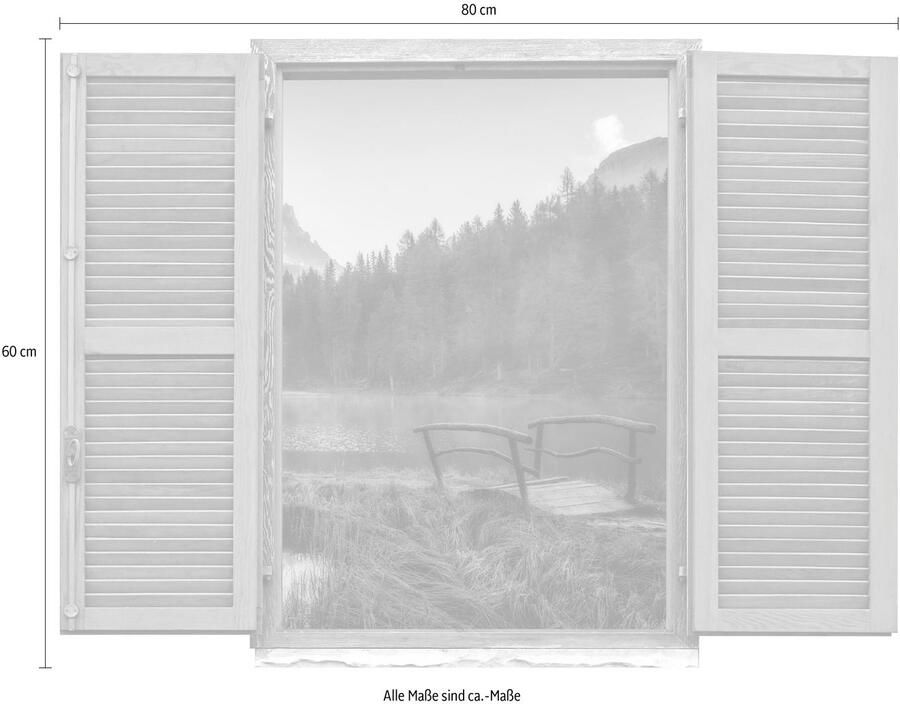 Queence Wandfolie Bos bij het meer Muursticker muurdecoratie zelfklevend 3D raam (1 stuk) - Foto 2