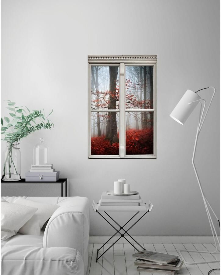 Queence Wandfolie Bos in de herfst Muursticker muurdecoratie zelfklevend 3D raam