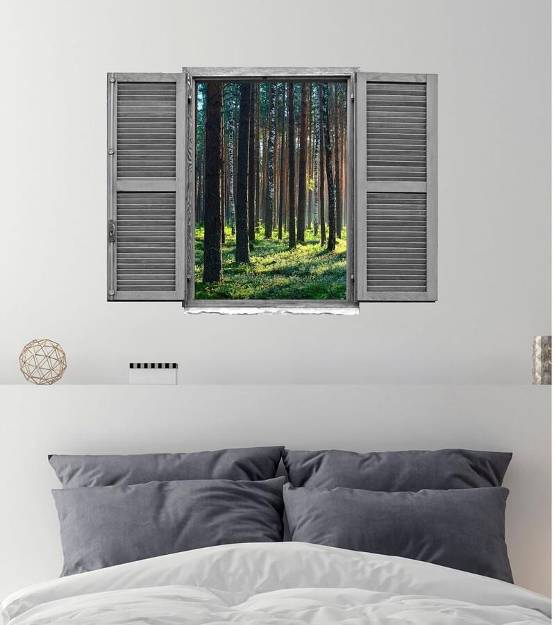Queence Wandfolie Bos Muursticker muurdecoratie zelfklevend 3D raam (1 stuk)