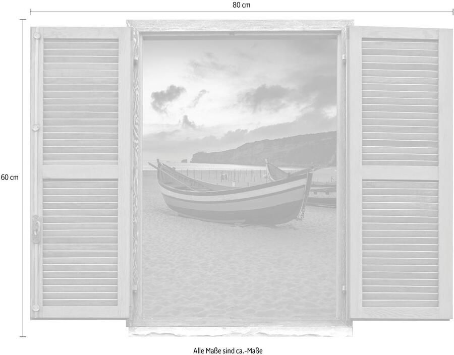 Queence Wandfolie Boten aan het strand Muursticker muurdecoratie zelfklevend 3D raam (1 stuk) - Foto 2