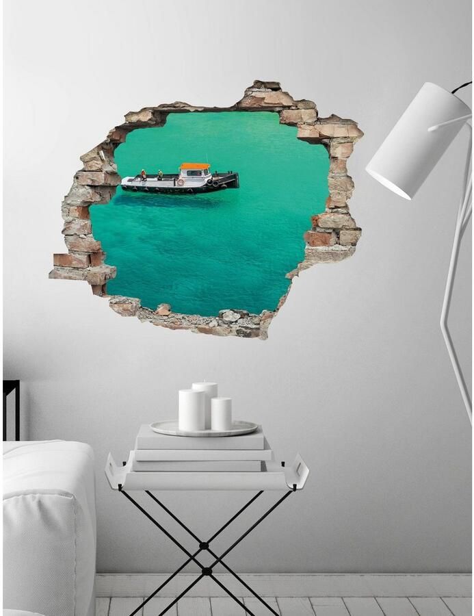 Queence Wandfolie Boten Muursticker muurdecoratie zelfklevend 3D muurdurchbraak (1 stuk) - Foto 2