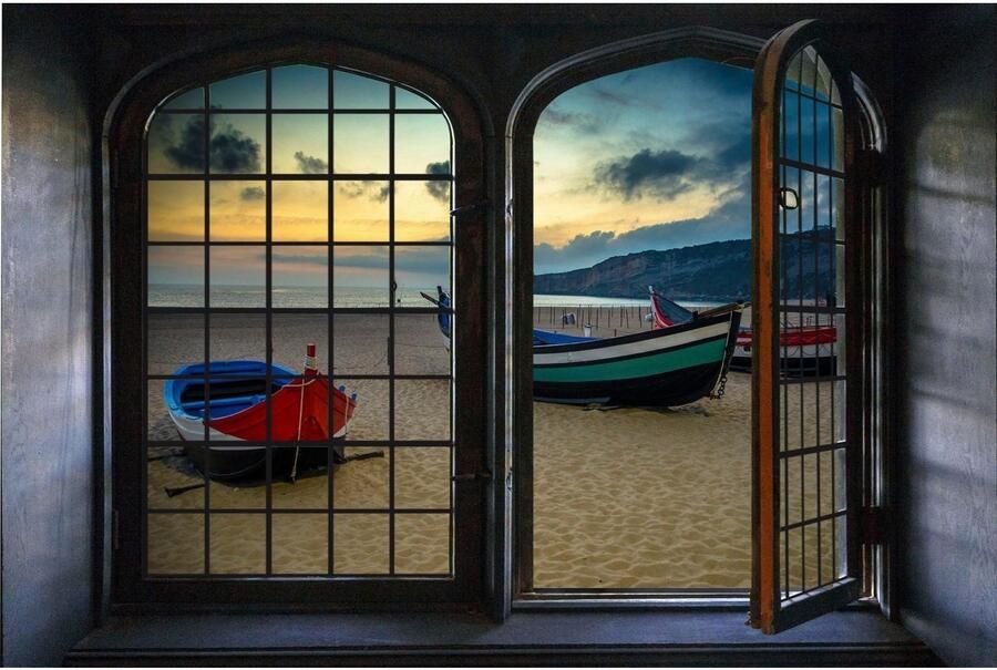 Queence Wandfolie Boten Muursticker muurdecoratie zelfklevend 3D raam - Foto 3