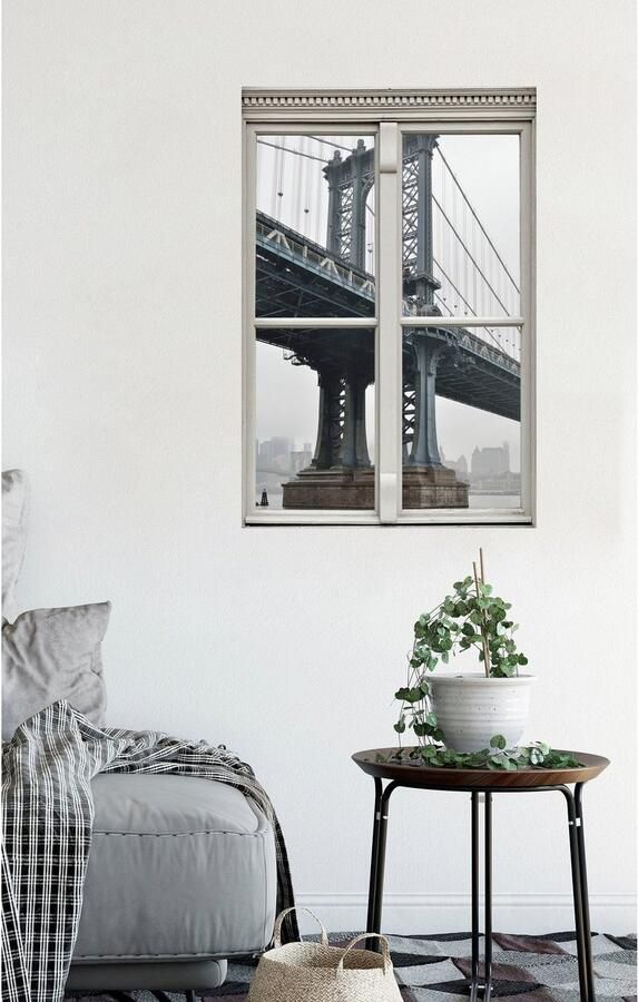 Queence Wandfolie Brug Muursticker muurdecoratie zelfklevend 3D raam - Foto 2