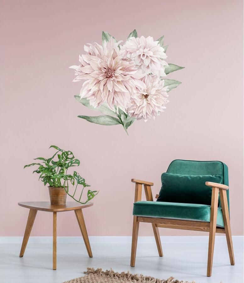 Queence Wandfolie Gabriele Muurdecoratie sticker roze bloem bloei zelfklevend (1 stuk) - Foto 2