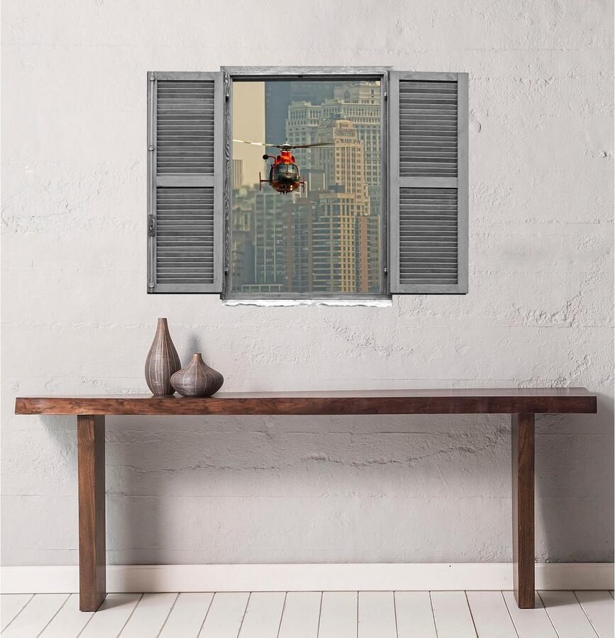 Queence Wandfolie Grote stad Muursticker muurdecoratie zelfklevend 3D raam (1 stuk) - Foto 2