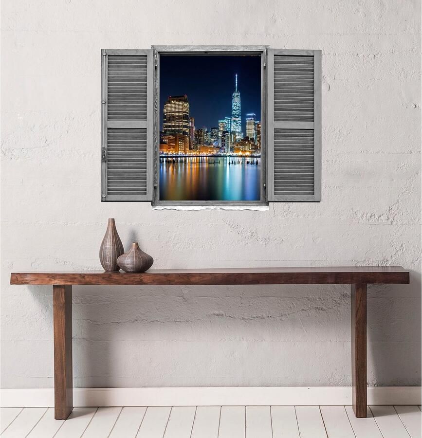 Queence Wandfolie Grote stad Muursticker muurdecoratie zelfklevend 3D raam (1 stuk) - Foto 2