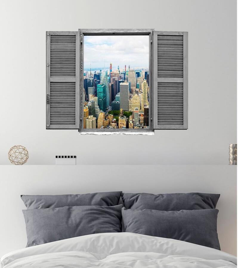 Queence Wandfolie Grote stad Muursticker muurdecoratie zelfklevend 3D raam (1 stuk) - Foto 2