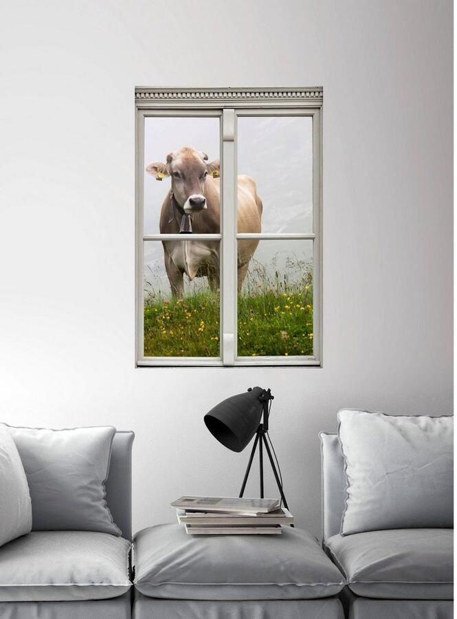 Queence Wandfolie Koe Muursticker muurdecoratie zelfklevend 3D raam - Foto 2