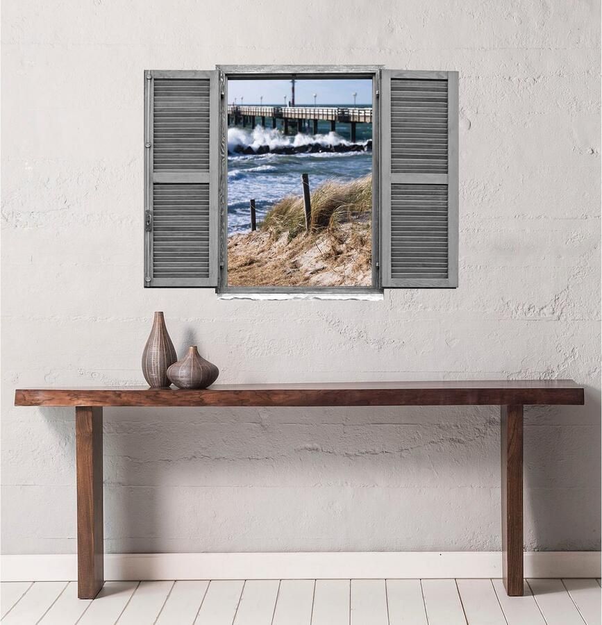 Queence Wandfolie Kust Muursticker muurdecoratie zelfklevend 3D raam (1 stuk)