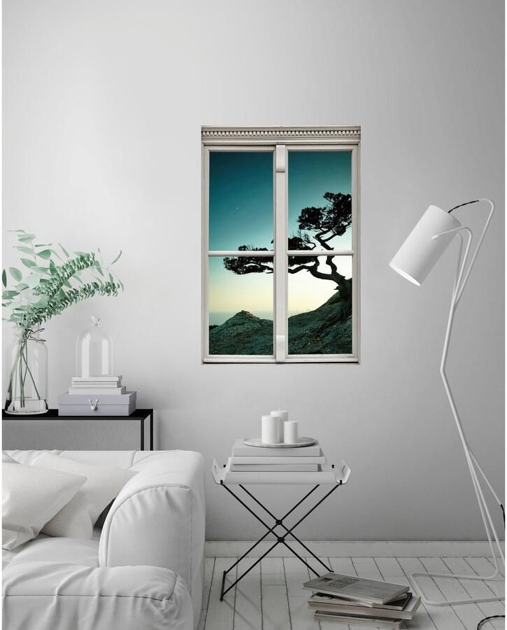 Queence Wandfolie Kust Muursticker muurdecoratie zelfklevend 3D raam