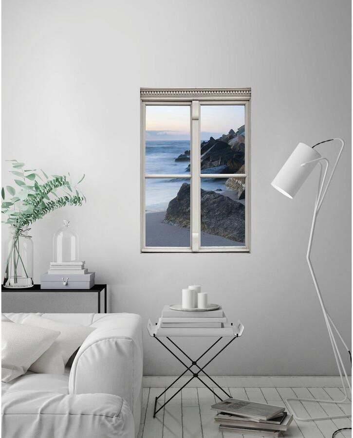 Queence Wandfolie Kust Muursticker muurdecoratie zelfklevend 3D raam