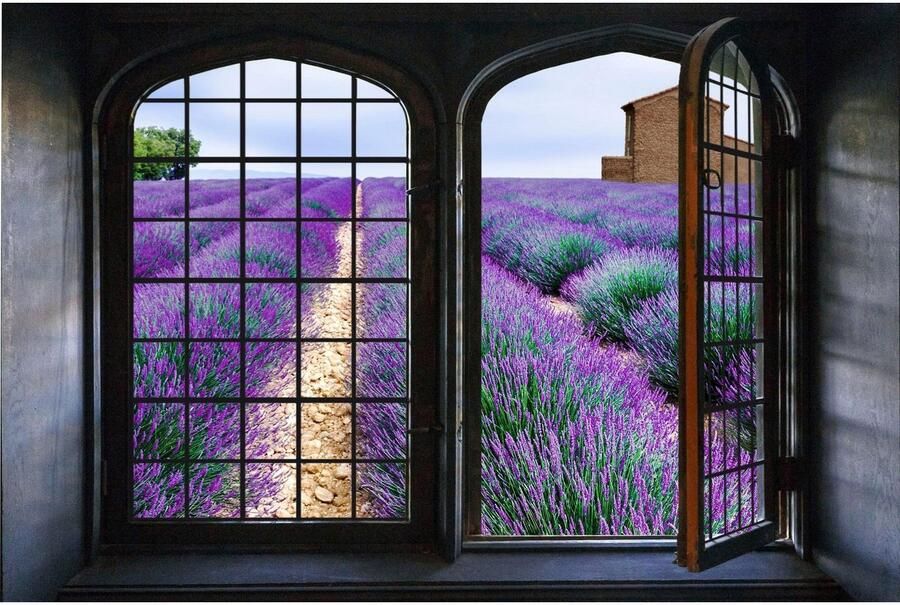 Queence Wandfolie Lavendel Muursticker muurdecoratie zelfklevend 3D raam - Foto 3