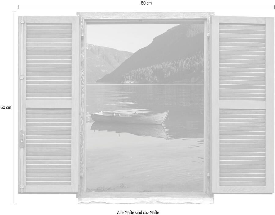 Queence Wandfolie Meer met boot Muursticker muurdecoratie zelfklevend 3D raam (1 stuk) - Foto 2