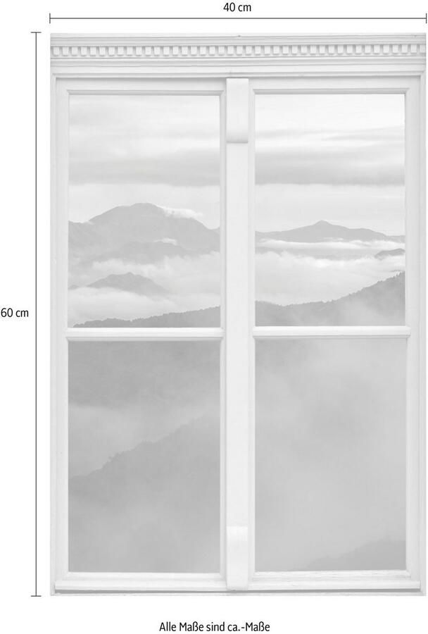Queence Wandfolie Nevelige bergen Muursticker muurdecoratie zelfklevend 3D raam - Foto 2