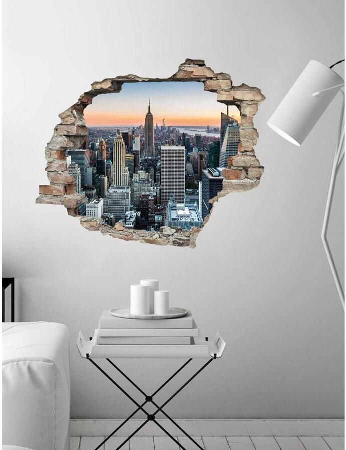 Queence Wandfolie New York Muursticker muurdecoratie zelfklevend 3D muurdurchbraak (1 stuk) - Foto 2